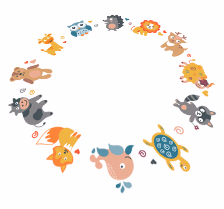 Tapis vinyle animal animaux bébés en cercle - TenStickers