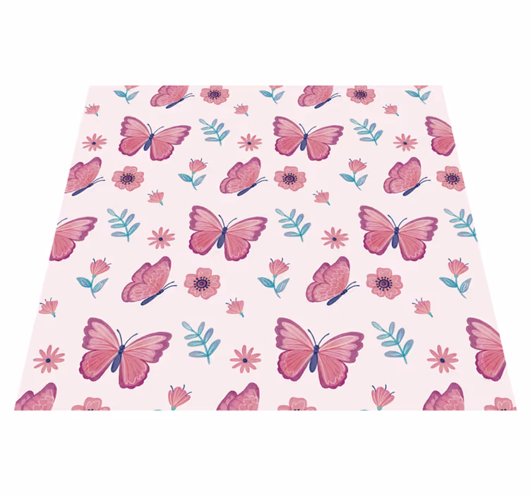Tapis vinyle animal composition de fleurs papillon - TenStickers
