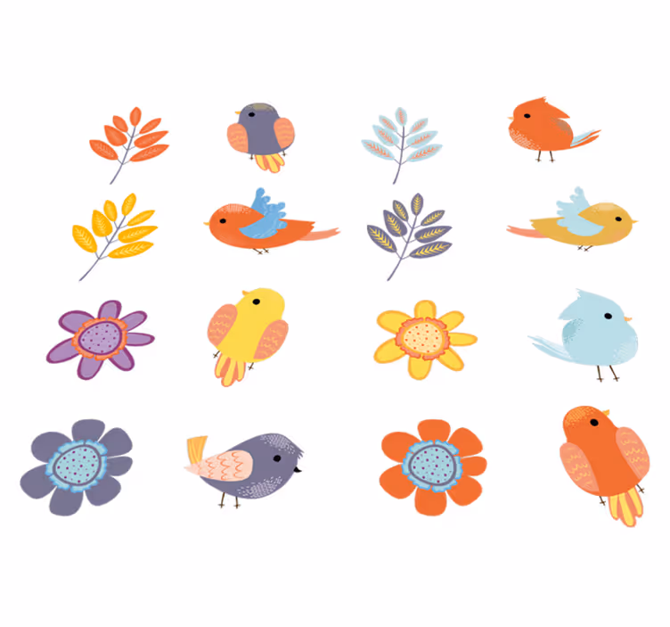 Tapis vinyle plantes oiseaux de printemps - TenStickers