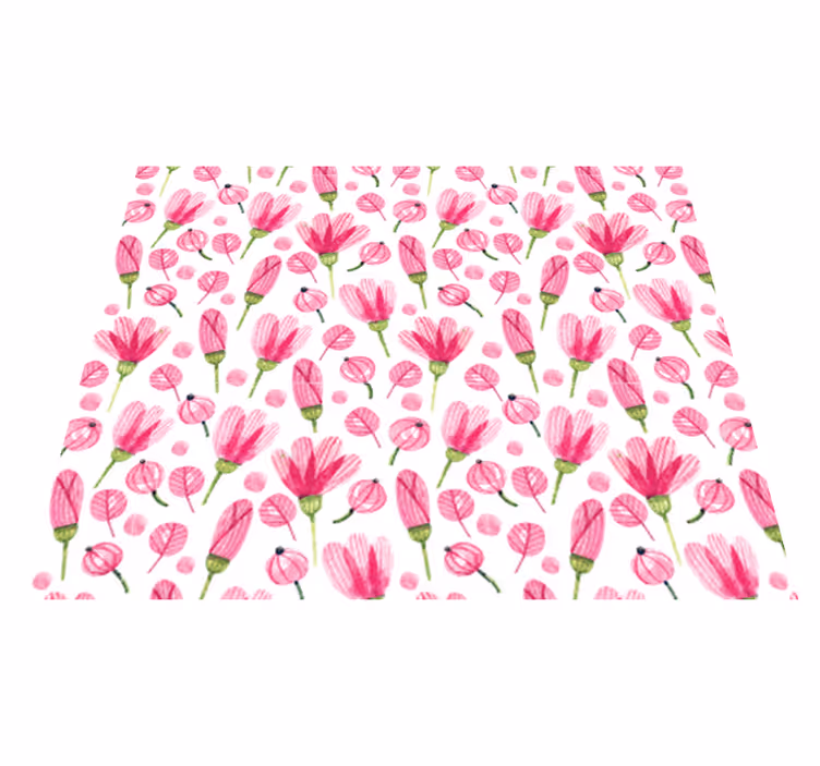 Tapis vinyle plantes fleurs aquarelle roses - TenStickers