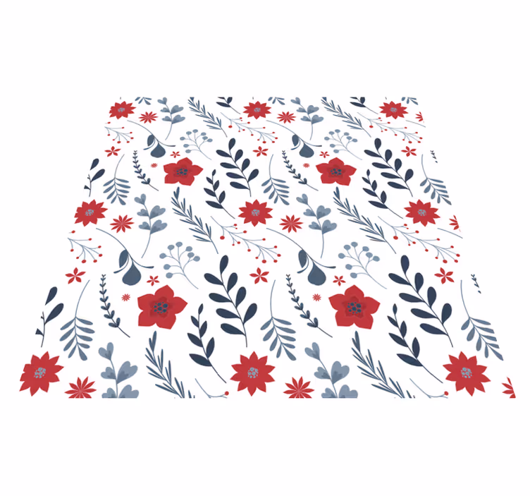 Tapis vinyle plantes motif rouge et blanc - TenStickers