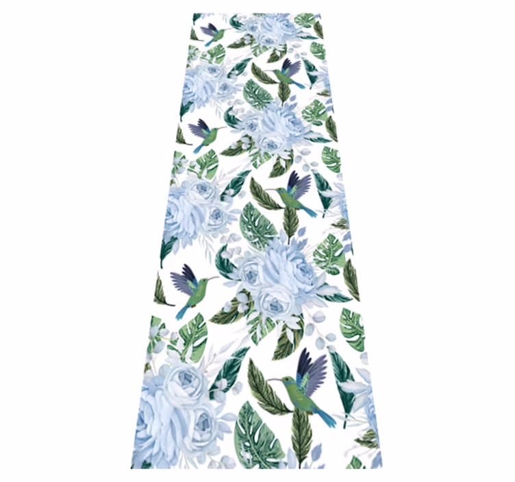 Tapis vinyle plantes fleurs de jardin bleues et oiseaux - TenStickers
