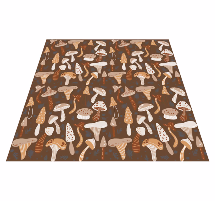 Tapis vinyle plantes champignons forestiers sur fond brun - TenStickers