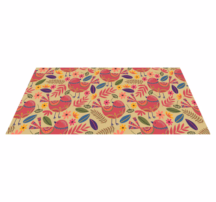 Tapis vinyle plantes motif d'oiseaux colorés - TenStickers