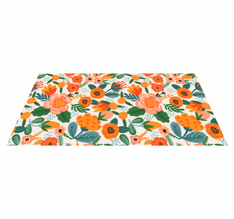 Tapis vinyle plantes style folk rouge et orange - TenStickers