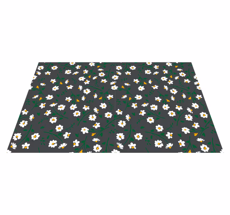 Tapis vinyle plantes fleur marguerite fond gris - TenStickers