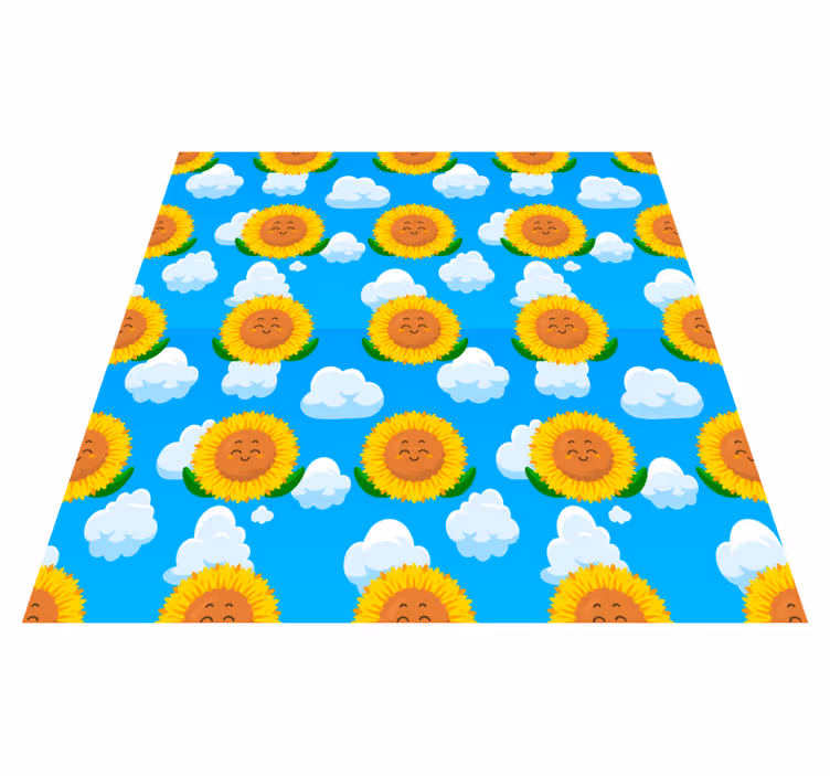 Tapis vinyle plantes fleur jaune souriante dans le ciel - TenStickers