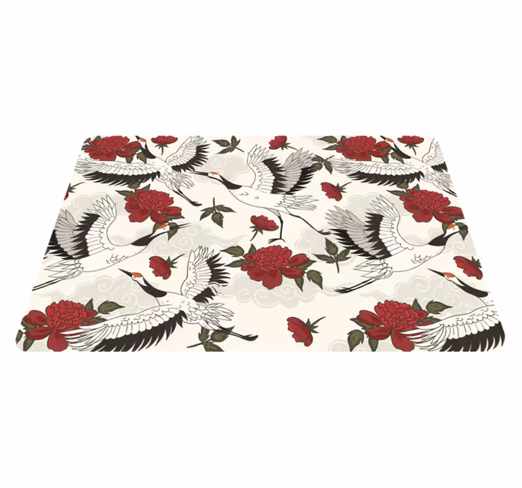 Tapis vinyle plantes motif oiseaux en tons terre apaisants - TenStickers
