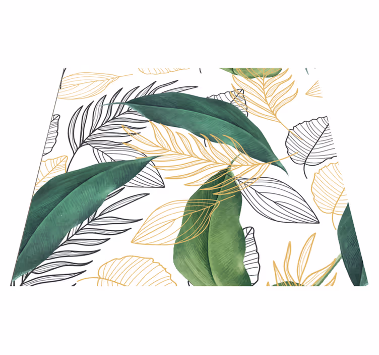 Tapis vinyle cuisine feuilles vertes et dorées art - TenStickers