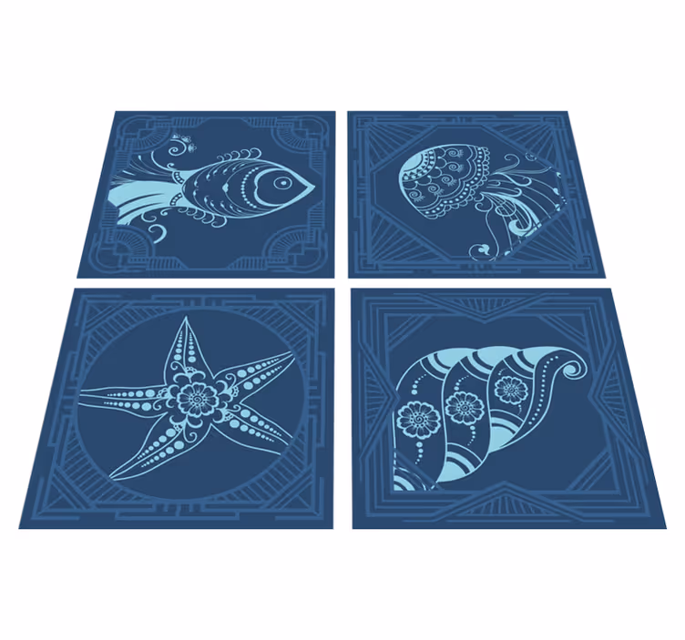 Tapis vinyle salle de bain motifs marins ornementaux - TenStickers