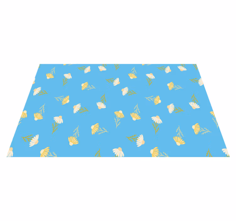 Tapis vinyle plantes motif marguerites fond bleu - TenStickers