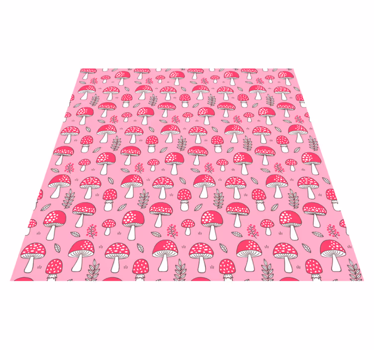 Tapis vinyle plantes champignons et plantes sur fond rose - TenStickers