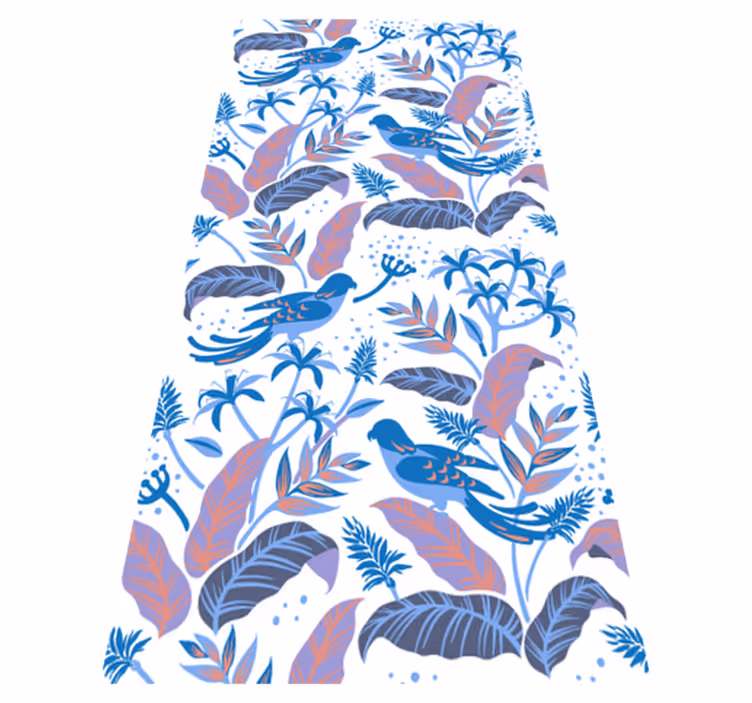 Tapis vinyle plantes oiseaux bleus et roses sur feuilles - TenStickers