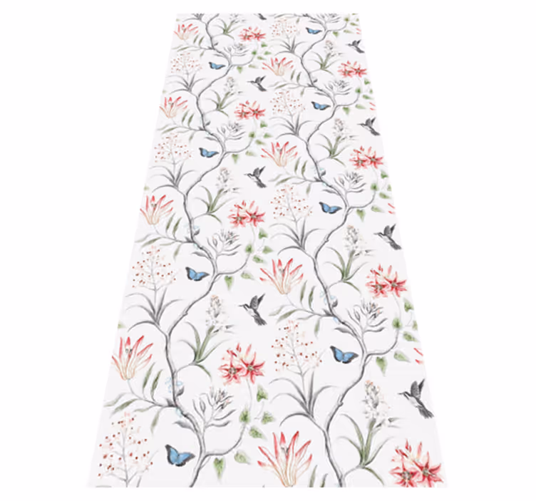 Tapis vinyle chambre branches fleuries oiseaux et papillons - TenStickers