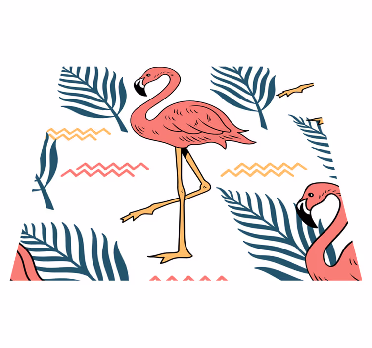 Tapis vinyle chambre feuillage tropical et flamants - TenStickers