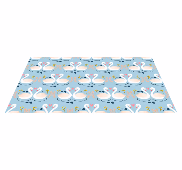 Tapis vinyle nature motif de cygnes amoureux sur fond bleu - TenStickers