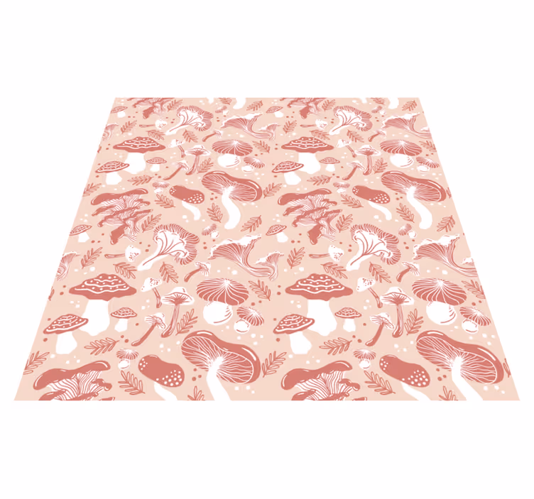 Tapis vinyle plantes champignons de forêt sur fond beige - TenStickers