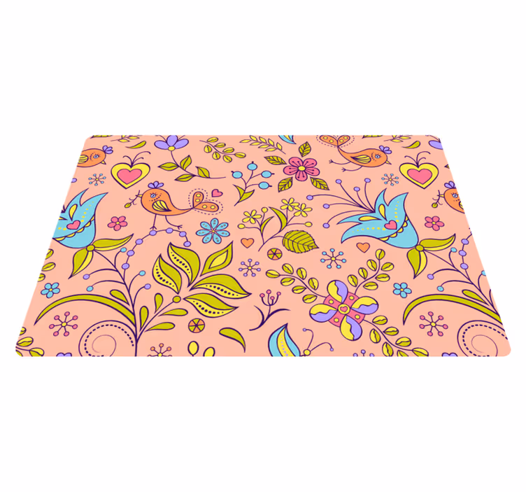 Tapis vinyle plantes motif floral avec oiseaux et papillons - TenStickers