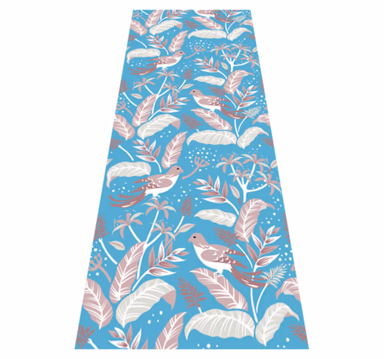 Tapis vinyle chambre feuilles tropicales bleues et roses - TenStickers