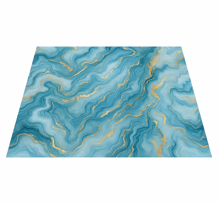 Tapis vinyle chambre style marbre bleu clair et or - TenStickers