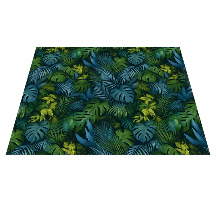 Tapis vinyle chambre feuilles vertes et bleues - TenStickers