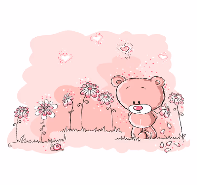 Tapis vinyle pour enfants ourson rose et fleurs - TenStickers