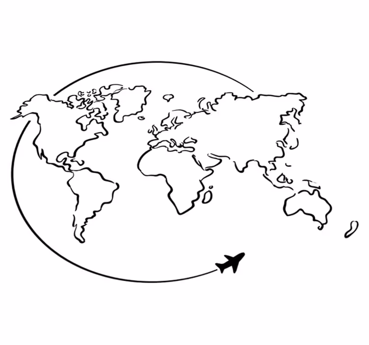 Tapis vinyle carte du monde cercle avion - TenStickers