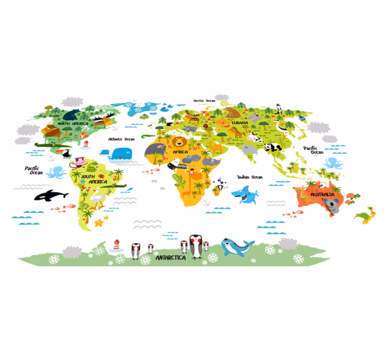 Tapis vinyle carte du monde design faune anglaise - TenStickers