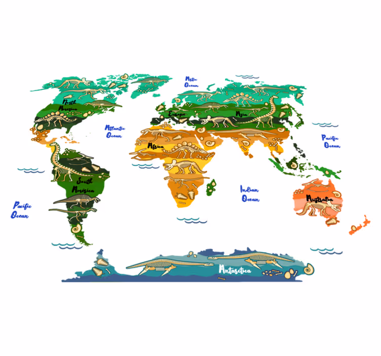 Tapis vinyle carte du monde dinosaures avec noms anglais - TenStickers
