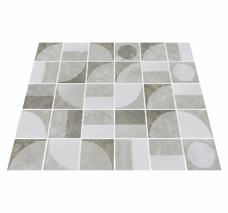 Tapis vinyle salle de bain formes imbriquées gris abstrait - TenStickers