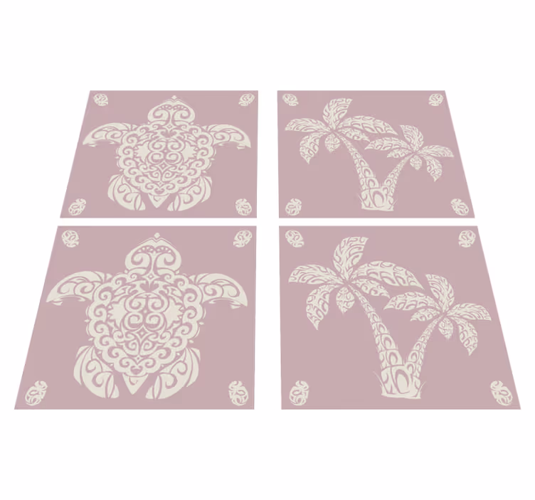 Tapis vinyle cuisine motif tortue hawaïenne et palmiers - TenStickers