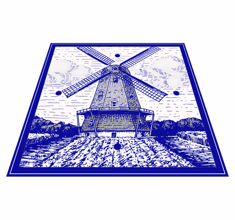 Tapis vinyle cuisine bleu de delft - TenStickers