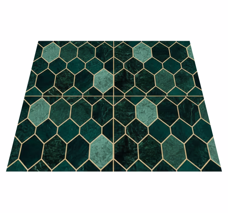 Tapis vinyle cuisine échelle verte contour doré - TenStickers