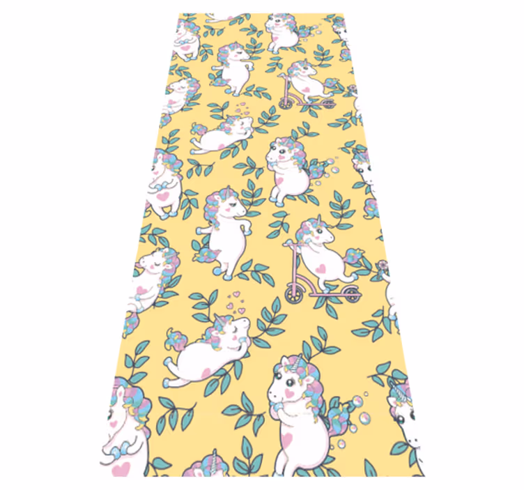 Tapis vinyle chambre motifs de licornes et feuilles vertes - TenStickers