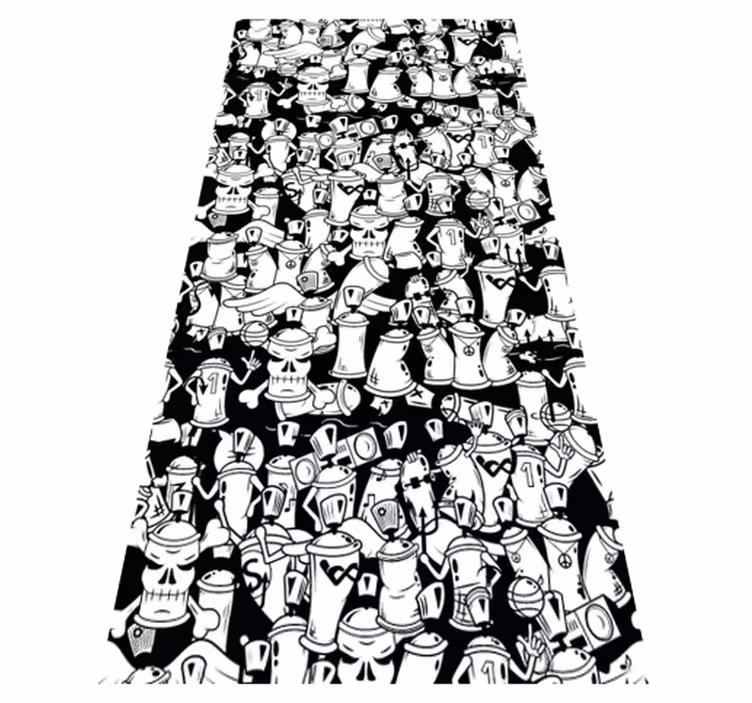 Tapis vinyle chambre aérosols graffiti noir et blanc - TenStickers
