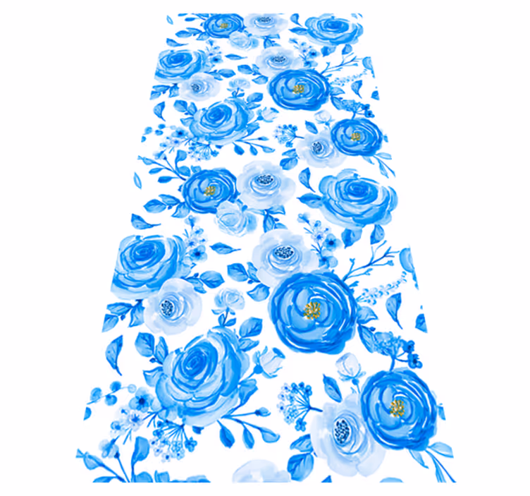 Tapis vinyle nordique fleurs bleues et horloges - TenStickers