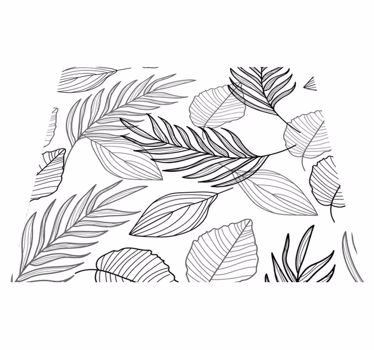 Tapis vinyle nature dessin de feuilles noir et blanc - TenStickers