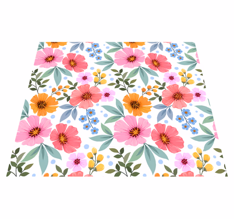 Tapis vinyle nature fleurs colorées sur fond blanc - TenStickers