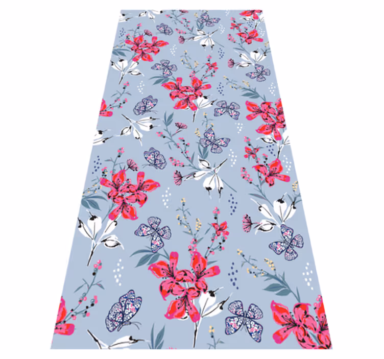 Tapis vinyle nature fleurs rouges abstraites avec papillons - TenStickers