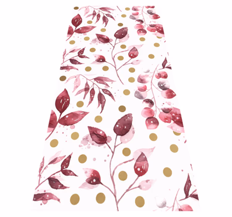 Tapis vinyle nature feuilles bordeaux avec pois dorés - TenStickers