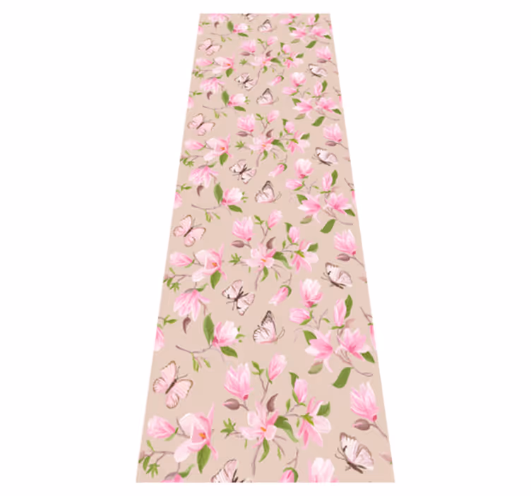 Tapis vinyle nature design magnolia rose et papillon - TenStickers