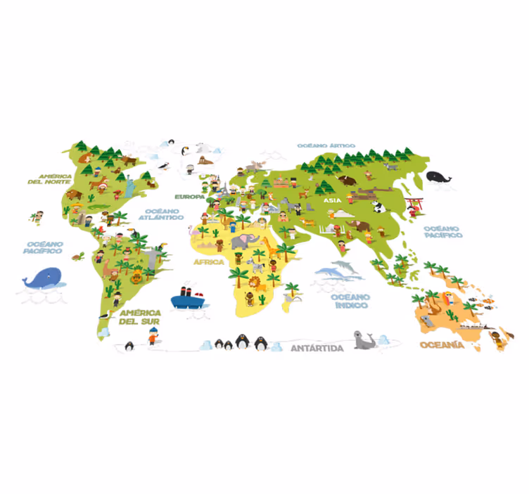 Tapis vinyle carte du monde pour enfants pays - TenStickers