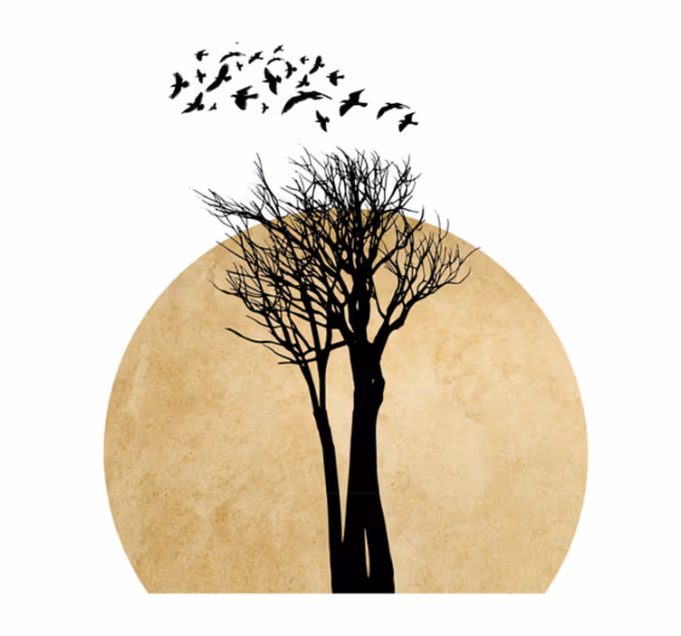 Tapis vinyle plantes silhouette d'arbre avec oiseaux - TenStickers