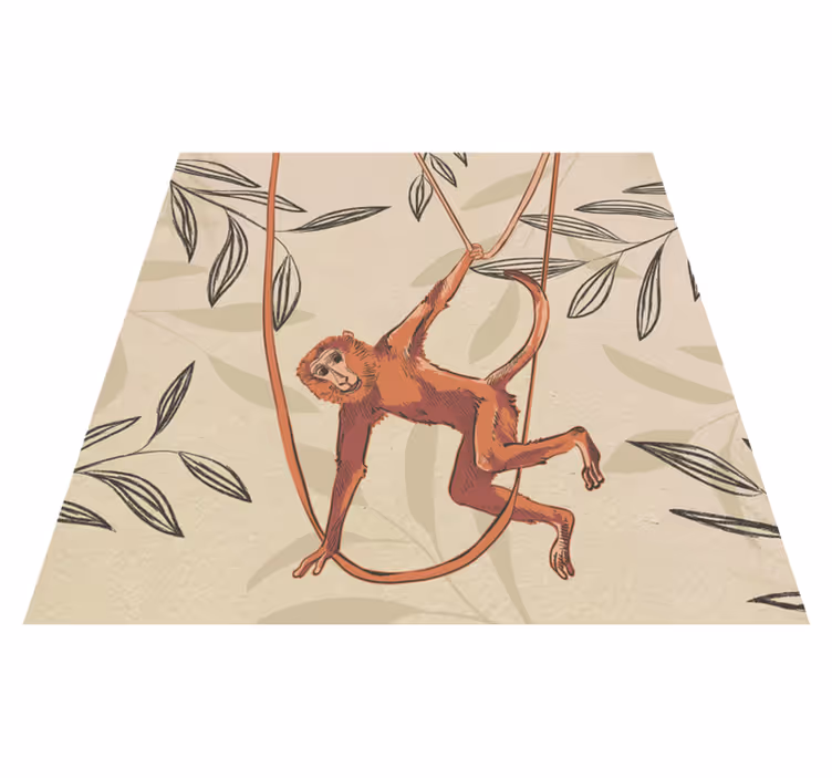 Tapis vinyle pour enfants singe bébé sur une plante - TenStickers