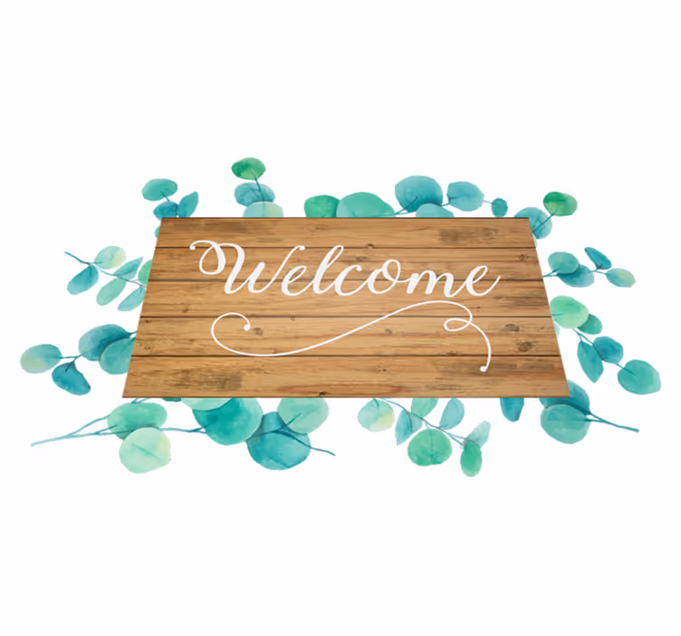 Tapis vinyle entrée texte de bienvenue eucalipto - TenStickers