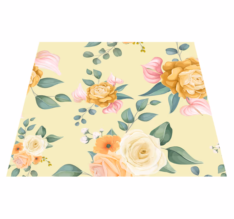 Tapis vinyle salon roses jaunes style vintage - TenStickers