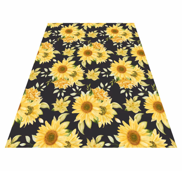 Tapis vinyle jaune motif tournesols fond noir - TenStickers