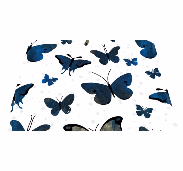 Tapis vinyle blanc ailes de papillon pailletées bleues - TenStickers