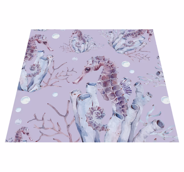 Tapis vinyle violet hippocampe aquarelle - TenStickers