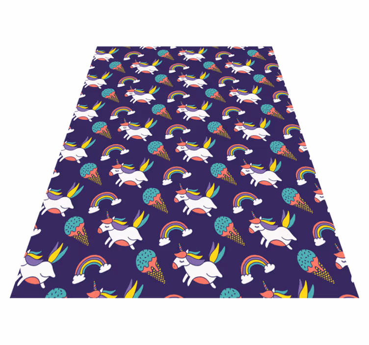 Tapis vinyle violet motif licornes dessinées à la main - TenStickers